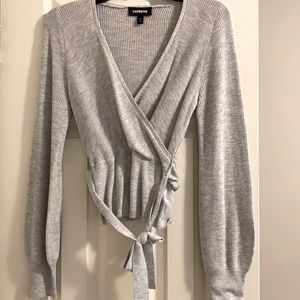 Express balloon sleeve crossover sweater